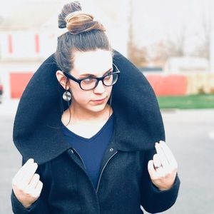 UK Style Gray Cowl Neck Zip Front Coat